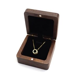 DSHOM Natural Walnut Wooden Necklace Gift Box Pendant Storage Case Jewelry Display Box for Anniversary Propose Christmas