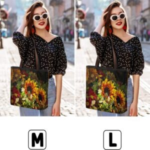 Sunflower Floral Large Totes Top Handle Purse Women Shoulder Bag, Summer Flower Tote Bag with Zipper Handbag for Travel School Girls