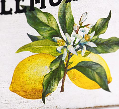 6 Inches Square Distressed White Wooden Lemon Box Sign (Fresh lemonade - yellow)