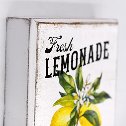 6 Inches Square Distressed White Wooden Lemon Box Sign (Fresh lemonade - yellow)