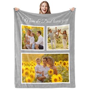 custom blanket with photos-customized picture blanket flannel throw soft blanket for adult kid best friend birthday gift(3 photos-style 1,50″x60″)