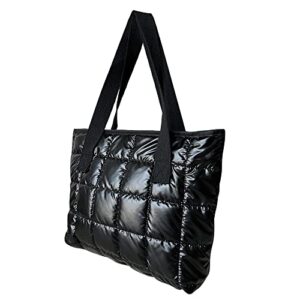 joyart women’s tote bag-casual quilted handbag fashion shoulder bag with zipper for office, travel, school-large capacity, black