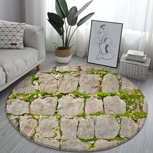 stone walls covered with moss round area rug welcome floor mat non-slip carpet for entryway living dinning bedroom sofa home decoration diameter 80 * 80cm/31 * 31inch