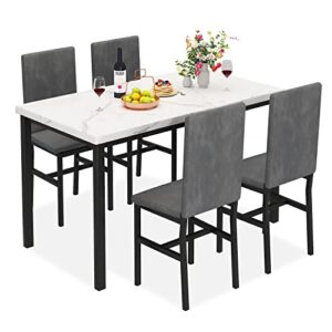 miere dining table set for 4, 5-piece marble diningtableset with 4 velvet metal frame chairs for kitchen, bar, living room, breakfast nook, small space, 03 gray