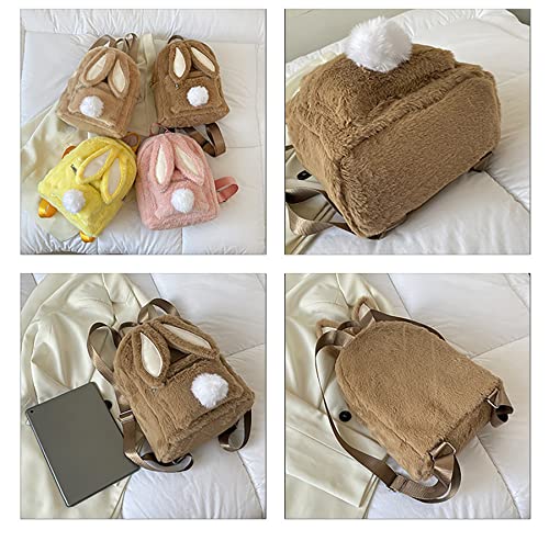 FVGWTVS Plush Bunny Ears Backpack, Girls Cute Backpack Mini Fluffy Plush Rabbit Travel Backpack Shoulder Bag Satchel