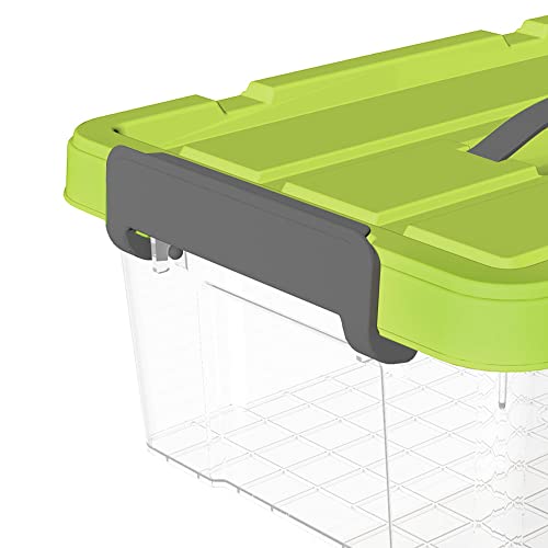 Cetomo 20L*6 Plastic Storage box, Tote box,Transparent Organizing Container with Durable green Lid and Secure Latching Buckles, Stackable and Nestable,6Pack