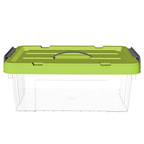 Cetomo 20L*6 Plastic Storage box, Tote box,Transparent Organizing Container with Durable green Lid and Secure Latching Buckles, Stackable and Nestable,6Pack