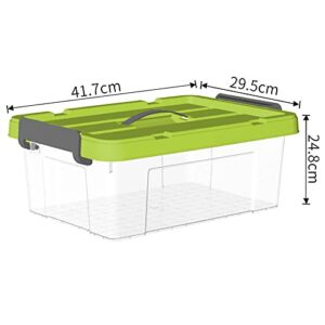 Cetomo 20L*6 Plastic Storage box, Tote box,Transparent Organizing Container with Durable green Lid and Secure Latching Buckles, Stackable and Nestable,6Pack