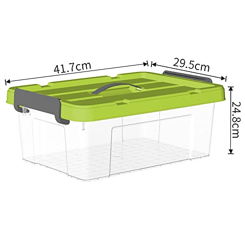 Cetomo 20L*6 Plastic Storage box, Tote box,Transparent Organizing Container with Durable green Lid and Secure Latching Buckles, Stackable and Nestable,6Pack