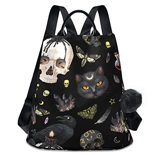 MNSRUU Women Backpack Purse Goth Skull Moth Backpack for Women Anti-theft Shoulder Bag Carry On Backpack Lightweight Rucksack Fashion Travel Ladies Bags