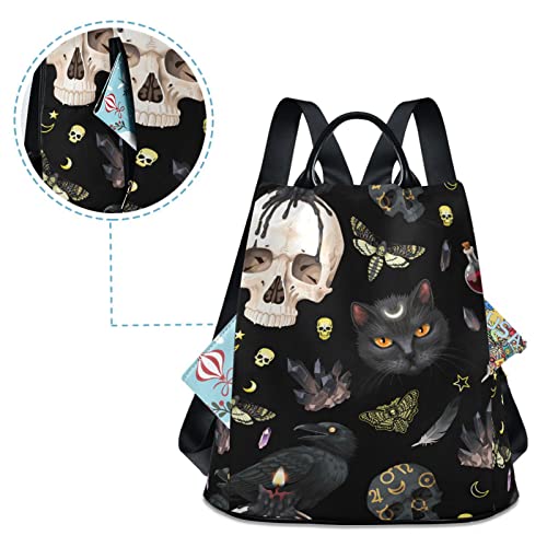 MNSRUU Women Backpack Purse Goth Skull Moth Backpack for Women Anti-theft Shoulder Bag Carry On Backpack Lightweight Rucksack Fashion Travel Ladies Bags