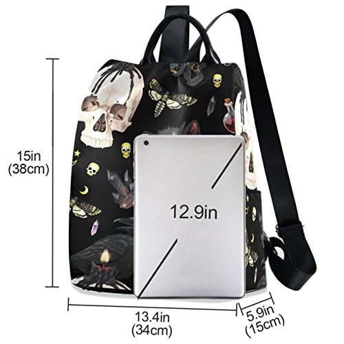 MNSRUU Women Backpack Purse Goth Skull Moth Backpack for Women Anti-theft Shoulder Bag Carry On Backpack Lightweight Rucksack Fashion Travel Ladies Bags