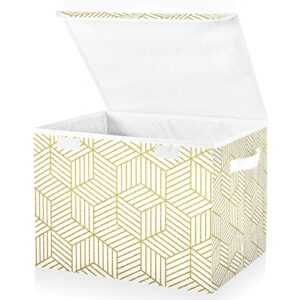 oyihfvs gold abstract geometric cubes foldable cube storage basket collapsible fabric with lidded sturdy handles organizer box for home bedroom 16.5 x 12.6 x 11.8 in