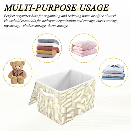 Oyihfvs Gold Abstract Geometric Cubes Foldable Cube Storage Basket Collapsible Fabric with Lidded Sturdy Handles Organizer Box for Home Bedroom 16.5 x 12.6 x 11.8 in