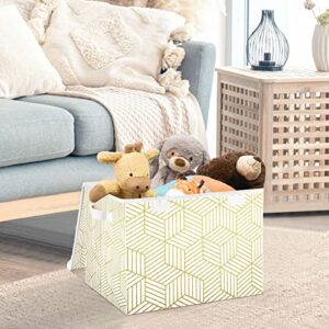 Oyihfvs Gold Abstract Geometric Cubes Foldable Cube Storage Basket Collapsible Fabric with Lidded Sturdy Handles Organizer Box for Home Bedroom 16.5 x 12.6 x 11.8 in