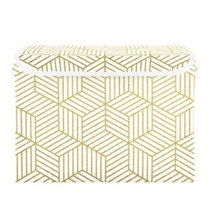 Oyihfvs Gold Abstract Geometric Cubes Foldable Cube Storage Basket Collapsible Fabric with Lidded Sturdy Handles Organizer Box for Home Bedroom 16.5 x 12.6 x 11.8 in