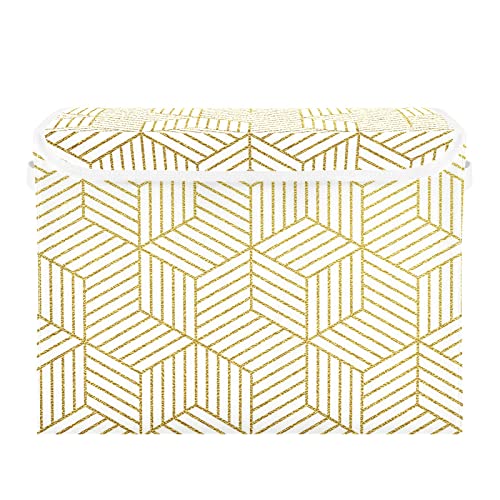 Oyihfvs Gold Abstract Geometric Cubes Foldable Cube Storage Basket Collapsible Fabric with Lidded Sturdy Handles Organizer Box for Home Bedroom 16.5 x 12.6 x 11.8 in