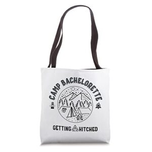 camp bachelorette getting hitched bride party matching gift tote bag