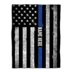 ohaprints custom police thin blue line american flag back the blue personalized name soft sherpa throw blankets cozy fuzzy fleece throws for tv sofa couch comfy fluffy blanket 30x40 50x60 60x80