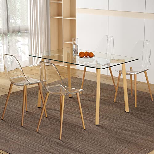 Glass Dining Table Set for 4, Modern Kitchen Table of Glass Tabletopand Acrylic Clear Ghost Dining Chairs for Small Spacious Dining RoomKitchen Office (1 Table +4 Clear Charis, 51 Inch)