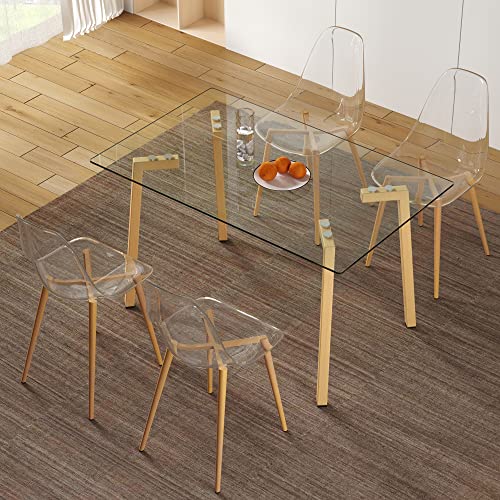 Glass Dining Table Set for 4, Modern Kitchen Table of Glass Tabletopand Acrylic Clear Ghost Dining Chairs for Small Spacious Dining RoomKitchen Office (1 Table +4 Clear Charis, 51 Inch)