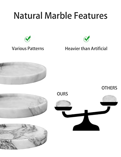 Natural Marble Round Vanity Tray 10", Decorative Tray for Bathroom Kitchen, Jewelry Ring Dish Holder, Perfume Organizer