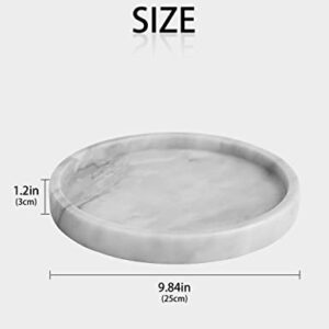 Natural Marble Round Vanity Tray 10", Decorative Tray for Bathroom Kitchen, Jewelry Ring Dish Holder, Perfume Organizer