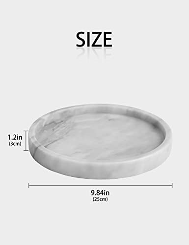 Natural Marble Round Vanity Tray 10", Decorative Tray for Bathroom Kitchen, Jewelry Ring Dish Holder, Perfume Organizer