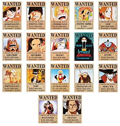 One Piece Wanted Posters 42x29cm 17Pcs Straw Hat Pirates Crew Luffy 1.5 Billion Collection Birthday Gifts