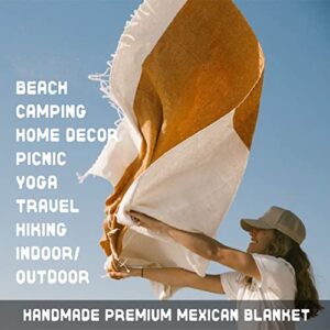 Sundream Supply Mexican Blanket - Thick Authentic Handwoven Beach Blanket, Perfect Outdoor Serape Throw for Picnics Yoga & Camping, Soft Home Decor Falsa Throw, Modern Baja Blanket (Gold & Cream)