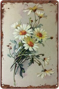 eysl vintage tin sign flowers white daisy with dew drop metal sign retro wall decor for home cafes office store pubs club sign gift 6×8 inch plaque tin sign