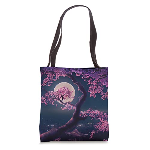 Japanese Cherry Blossom Sakura Flower Tree Floral Moon Japan Tote Bag