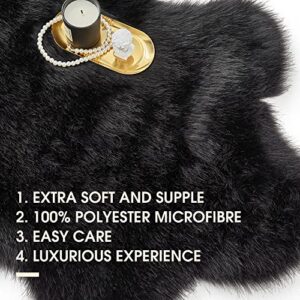 CosyCo Faux Fur Sheepskin Rug, Soft Plush Fluffy Fuzzy Area Beside Throw Rug, Decorative Luxury Chair Seat Cover for Bedroom, Living Room, Office, Couch, Floor, Home Decor, 2x3.7ft, Black