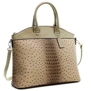 dasein women faux leather large satchel handbag with shoulder bag patent trim shoulder bag (tan)