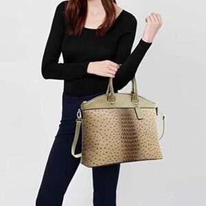 Dasein Women Faux Leather Large Satchel Handbag with Shoulder bag Patent Trim Shoulder bag (Tan)