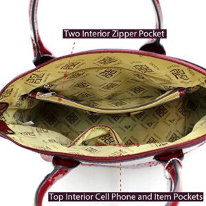 Dasein Women Faux Leather Large Satchel Handbag with Shoulder bag Patent Trim Shoulder bag (Tan)