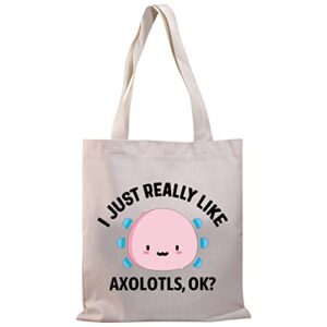 bdpwss axolotl tote bag funny axolotl lover gift i just really like axolotls ok canvas shoulder bag for axolotl owner gift (really like axolotls tg)