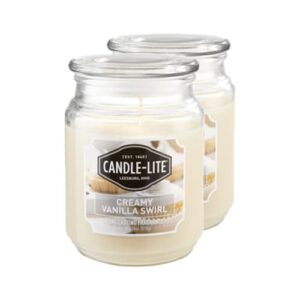 candle-lite scented candles, creamy vanilla swirl fragrance, 18 oz. 2-pack, single-wick candle with 110 hours of burn time, off-white color
