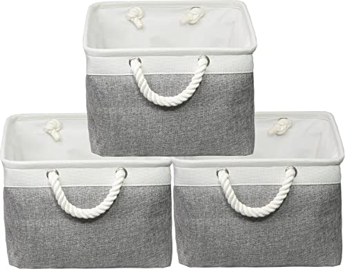 Simple Houseware 3 Pack Grey Fabric Storage Bin with Braided Handles