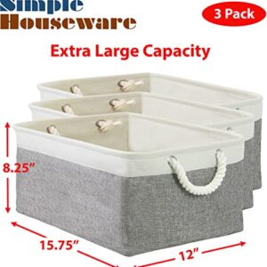 Simple Houseware 3 Pack Grey Fabric Storage Bin with Braided Handles