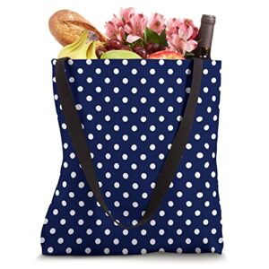 Navy Blue and White Polka Dot Pattern Tote Bag