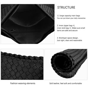 Women's Leather Handmade Woven Tote Handbag Clutches,Large Capacity Shoulder Bags Travel Bag Shopper Bag Purses Hobo Bag (Black)