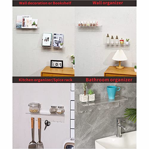 CY craft 6 PCS Clear Floating Shelves Display Ledge Decorative Wall Storage Shelves Hanging Kids Bookshelf with RemovableHooks,Adhesive Acrylic Wall Mounted Shelf for Bathroom,Kitchen,Bedroom,Office