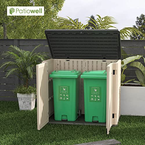 Patiowell Outdoor Horizontal Storage Shed,4' x 2' Weather Resistant Resin Tool Shed with Lockable Multi-Opening Door, Easy Storage for Trash Cans, Lawnmowe, Garden Accessories and Bicycles
