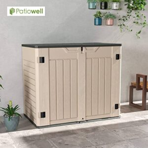 Patiowell Outdoor Horizontal Storage Shed,4' x 2' Weather Resistant Resin Tool Shed with Lockable Multi-Opening Door, Easy Storage for Trash Cans, Lawnmowe, Garden Accessories and Bicycles
