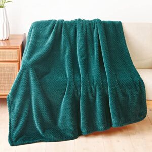 newcosplay super soft throw blanket premium silky flannel fleece leaves pattern lightweight blanket all season use (dark teal, throw(50″x60″))