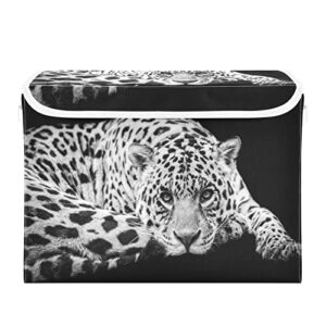 kigai leopard cheetah black storage basket with lid collapsible storage bin fabric box closet organizer for home bedroom office 1 pack