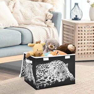 Kigai Leopard Cheetah Black Storage Basket with Lid Collapsible Storage Bin Fabric Box Closet Organizer for Home Bedroom Office 1 Pack