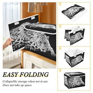 Kigai Leopard Cheetah Black Storage Basket with Lid Collapsible Storage Bin Fabric Box Closet Organizer for Home Bedroom Office 1 Pack