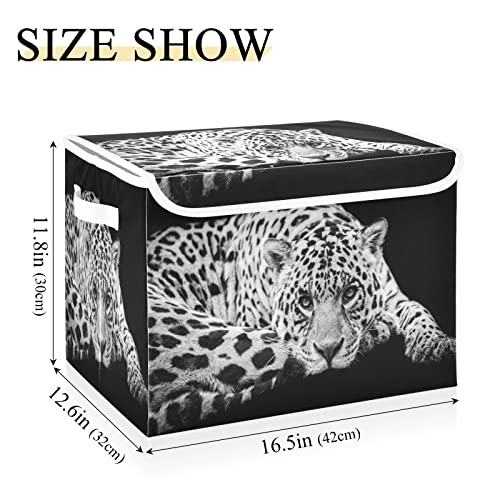 Kigai Leopard Cheetah Black Storage Basket with Lid Collapsible Storage Bin Fabric Box Closet Organizer for Home Bedroom Office 1 Pack